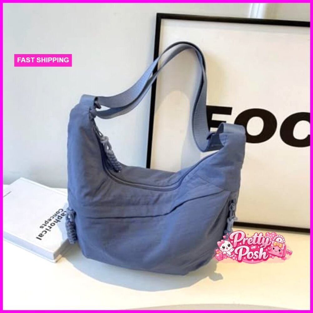 Nylon Crossbody Bag, Medium Crescent Purse with Adjustable Strap - Picture 3 of 7
